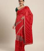 Red plain lycra saree with blouse