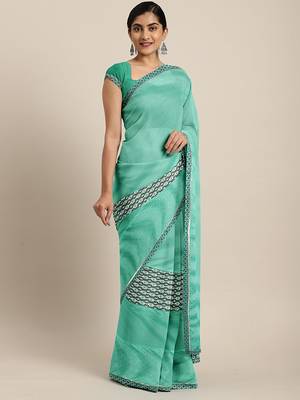 Sky blue plain lycra saree with blouse 1