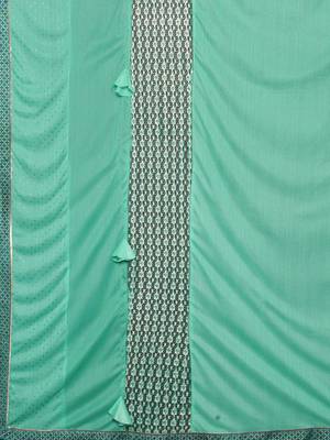 Sky blue plain lycra saree with blouse 5