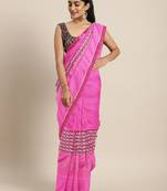 Pink plain lycra saree with blouse