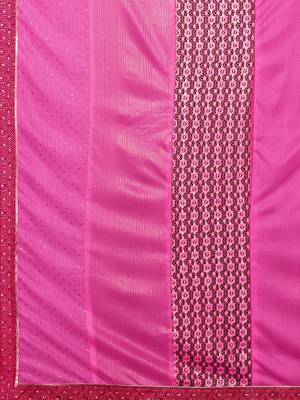 Pink plain lycra saree with blouse 5