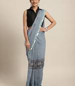 Grey plain lycra saree with blouse