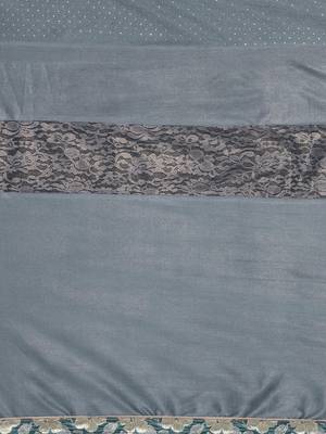 Grey plain lycra saree with blouse 3