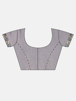 Grey plain lycra saree with blouse 4