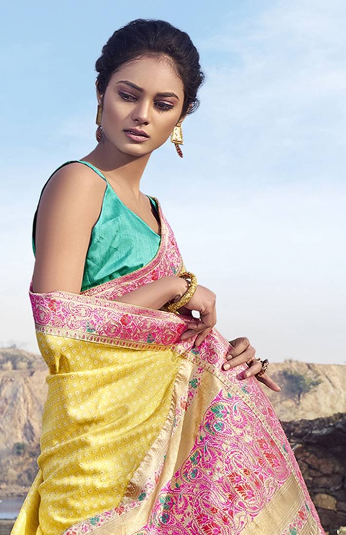 Yellow Chanderi cotton Saree