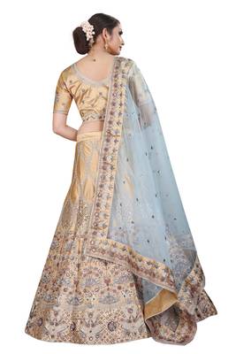 Beige hand embroidery
 satin semi stitched lehenga 6