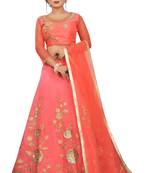 Peach hand embroidery
 chanderi semi stitched lehenga