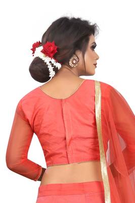 Peach hand embroidery
 chanderi semi stitched lehenga 9