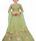 Green hand embroidery
 chanderi semi stitched lehenga