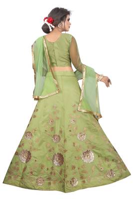 Green hand embroidery
 chanderi semi stitched lehenga 5