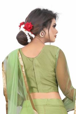 Green hand embroidery
 chanderi semi stitched lehenga 8