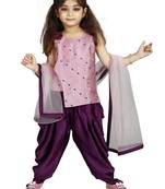 Kids Cotton Silk Pink Top And Purple Patiala Salwar Suit For Girls 