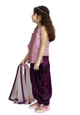 Kids Cotton Silk Pink Top And Purple Patiala Salwar Suit For Girls  3