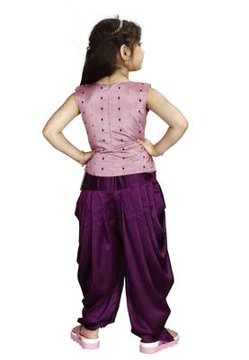 Kids Cotton Silk Pink Top And Purple Patiala Salwar Suit For Girls  4