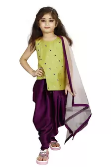 Kids Musterd Top And Purple Patiala Salwar Suit Dress For Girls 