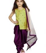 Kids Musterd Top And Purple Patiala Salwar Suit Dress For Girls 