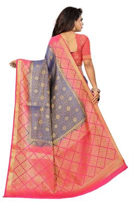 Blue woven banarasi silk saree with blouse 3