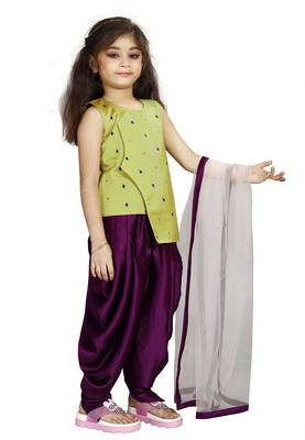 Kids Musterd Top And Purple Patiala Salwar Suit Dress For Girls  2