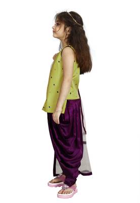 Kids Musterd Top And Purple Patiala Salwar Suit Dress For Girls  3