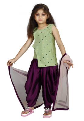 Kids Pista Top And Purple Patiala Salwar Suit Dress For Girls 1