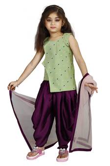 Kids Pista Top And Purple Patiala Salwar Suit Dress For Girls