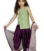 Kids Pista Top And Purple Patiala Salwar Suit Dress For Girls