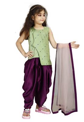 Kids Pista Top And Purple Patiala Salwar Suit Dress For Girls 2