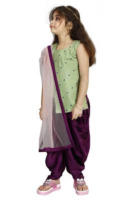 Kids Pista Top And Purple Patiala Salwar Suit Dress For Girls 3