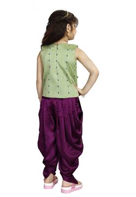 Kids Pista Top And Purple Patiala Salwar Suit Dress For Girls 4