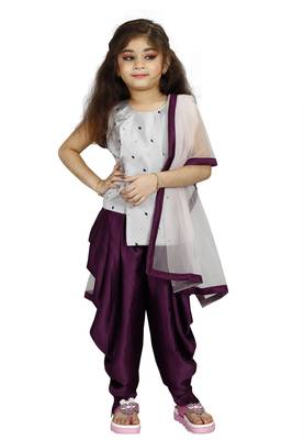 Kids Silver Top And Purple Patiala Salwar Suit Dress For Girls 1