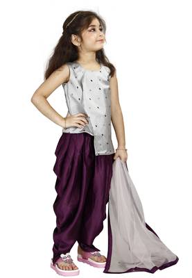Kids Silver Top And Purple Patiala Salwar Suit Dress For Girls 3
