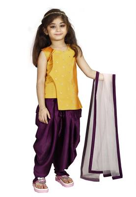Kids Yellow Top And Purple Patiala Salwar Suit Dress For Girls  1