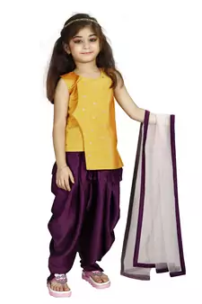 Kids Yellow Top And Purple Patiala Salwar Suit Dress For Girls 