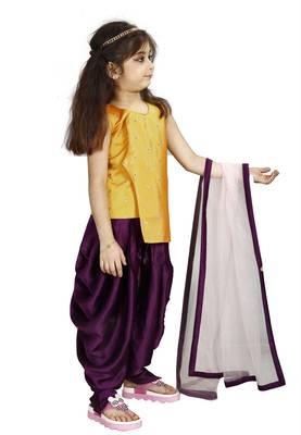 Kids Yellow Top And Purple Patiala Salwar Suit Dress For Girls  2