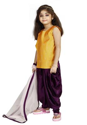 Kids Yellow Top And Purple Patiala Salwar Suit Dress For Girls  3