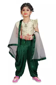 Kids White Blouse And Green Patiala Salwar Suit Dress For Girls 