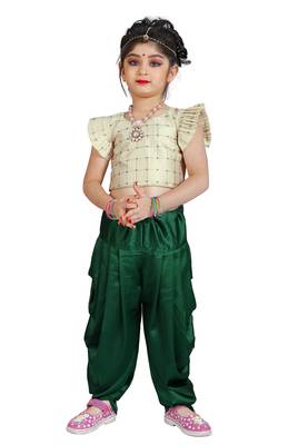 Kids White Blouse And Green Patiala Salwar Suit Dress For Girls  2