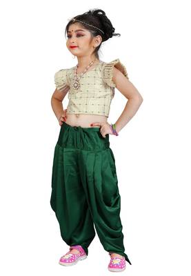 Kids White Blouse And Green Patiala Salwar Suit Dress For Girls  3
