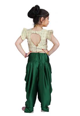 Kids White Blouse And Green Patiala Salwar Suit Dress For Girls  5