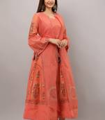 Pink printed chanderi ethnic-kurtis