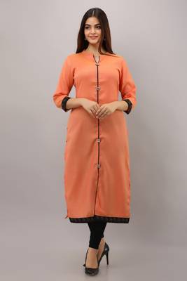 Orange plain cotton ethnic-kurtis 1