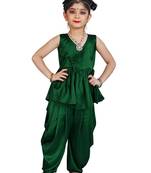 Kids Cotton Silk Green Patiala Salwar Suit Dress For Girls 