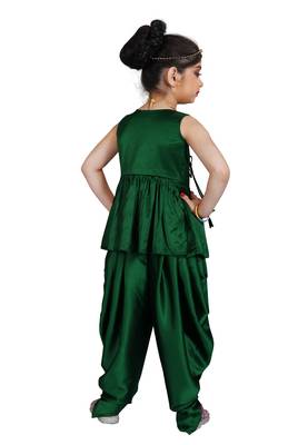 Kids Cotton Silk Green Patiala Salwar Suit Dress For Girls  4