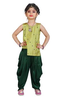 Kids Pista Top And Green Patiala Salwar Suit Dress 