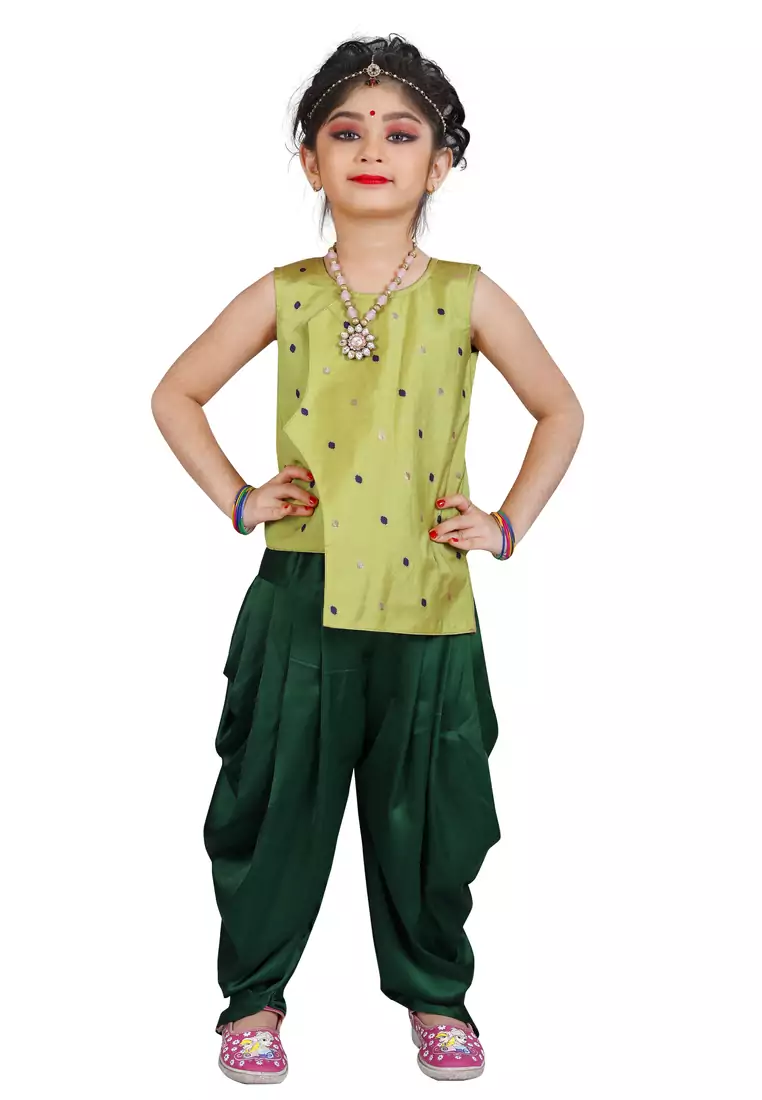 Kids Pista Top And Green Patiala Salwar Suit Dress 