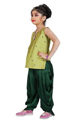 Kids Pista Top And Green Patiala Salwar Suit Dress  2