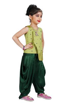 Kids Pista Top And Green Patiala Salwar Suit Dress  3