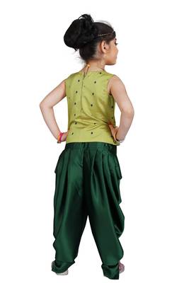 Kids Pista Top And Green Patiala Salwar Suit Dress  4