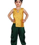 Kids Yellow Top And Green Patiala Salwar Suit Dress For Girls 
