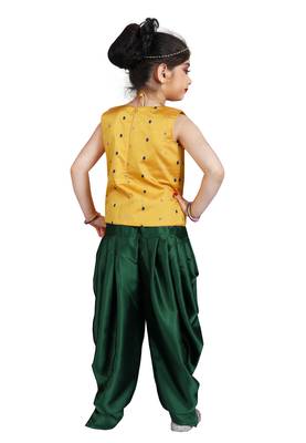 Kids Yellow Top And Green Patiala Salwar Suit Dress For Girls  4